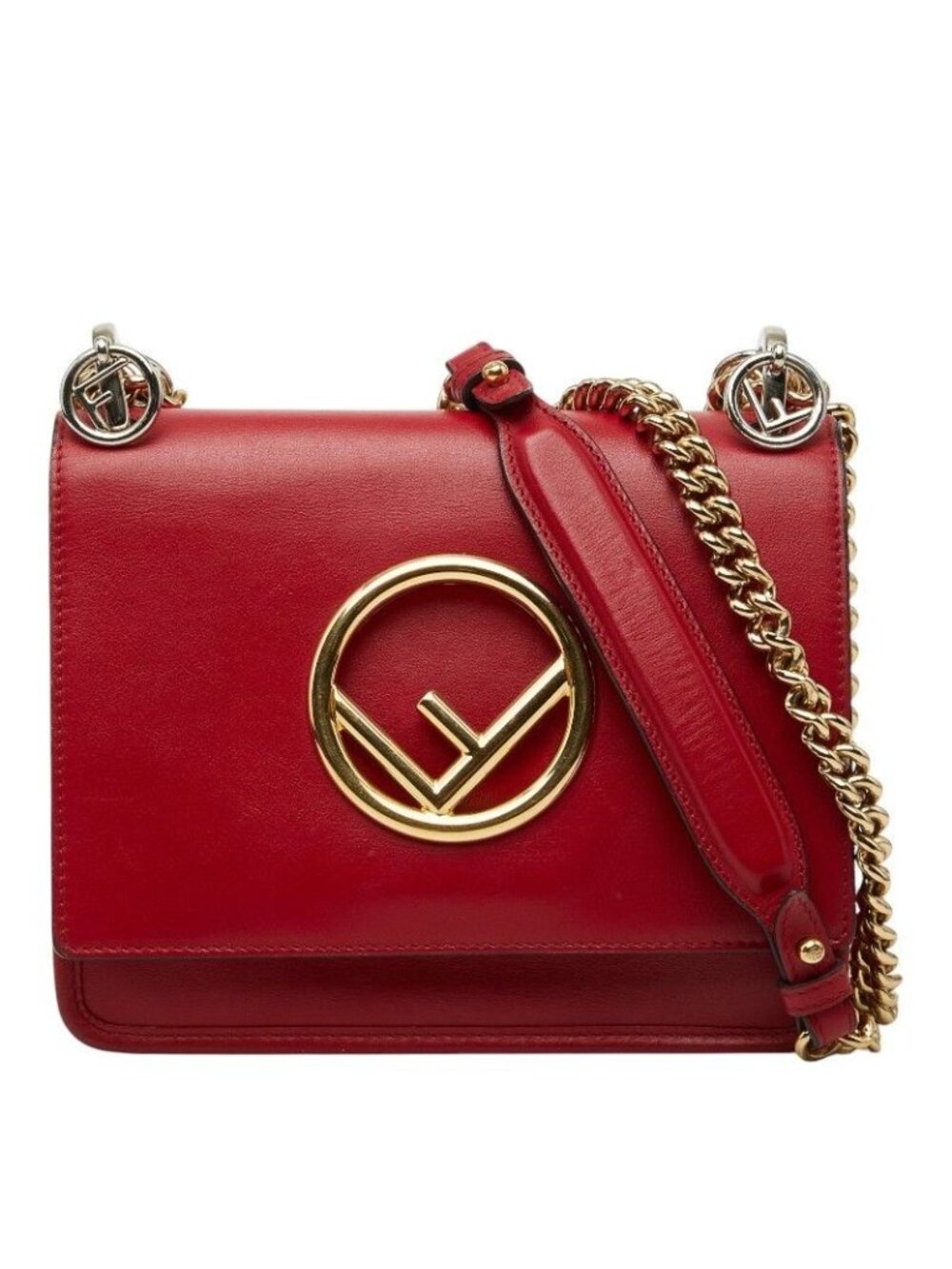 Fendi Mini Canai Chain Shoulder Bag Red Leather - Picture 1 of 10
